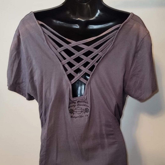 Harley Davidson Smoky Mountain Maryville, TN ladies 1X backless Blouse embroider - Picture 2 of 4